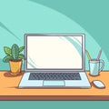 Laptop computer with empty screen front view, blank copy space on computer. Vector illustration Royalty Free Stock Photo