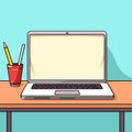 Laptop computer with empty screen front view, blank copy space on computer. Vector illustration Royalty Free Stock Photo