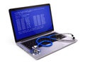 Laptop computer with error message and stethoscope