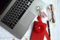 Laptop computer with a glass angel Royalty Free Stock Photo