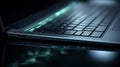 A laptop computer with a glowing keyboard, AI