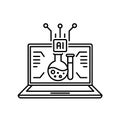 Laptop computer icon with AI chip and laboratory glassware, showing digital science research Royalty Free Stock Photo