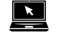Laptop computer icon with cursor arrow on screen, black and white silhouette illustration Royalty Free Stock Photo