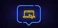 Laptop computer icon. Notebook sign. Neon light speech bubble. Vector