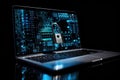 A laptop computer with a lock on the screen. Suitable for concepts related to cybersecurity and data protection Royalty Free Stock Photo