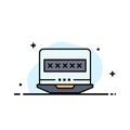 Laptop, Computer, Lock, Security  Business Flat Line Filled Icon Vector Banner Template Royalty Free Stock Photo