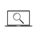 Laptop Computer, magnifier icon. Vector illustration, flat design Royalty Free Stock Photo