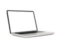 Laptop computer mock up with empty blank white screen isolated on white background with clipping path, side view. modern computer Royalty Free Stock Photo