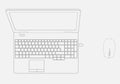 Laptop Computer & Mouse line 3D drawing on white background Royalty Free Stock Photo