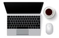 Laptop computer and mouse vector set. Laptop computer or notebook in top view Royalty Free Stock Photo