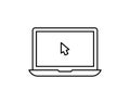 laptop computer, notebook and cursor click thin line icon. Linear vector illustration. Pictogram isolated on white Royalty Free Stock Photo