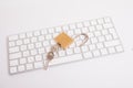 Laptop computer With open Lock and Keys Symbolizing Protection and Safety Royalty Free Stock Photo