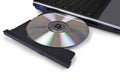 Laptop computer with open optical disk drive, cd, Royalty Free Stock Photo