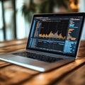 Laptop computer is open to a screen displaying a graph Royalty Free Stock Photo