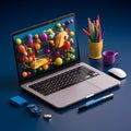 A laptop computer and other accessories sitting on top of a desk Royalty Free Stock Photo