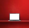 Laptop computer on red shelf. Square background Royalty Free Stock Photo