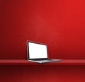 Laptop computer on red shelf. Square background Royalty Free Stock Photo
