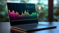 Laptop computer with sample spreadsheets, graph, document on the screen, Royalty Free Stock Photo