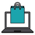 laptop computer with shopping bag Royalty Free Stock Photo