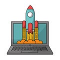 Laptop computer with startup rocket isolated icon Royalty Free Stock Photo