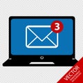Laptop Computer With Symbol Of Email Receiving - Vector Illustration - Isolated On Transparent Background Royalty Free Stock Photo