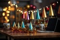 a laptop computer on a table with christmas decorations Royalty Free Stock Photo