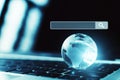 Laptop computer and world  with internet network structure. Searching information data on internet networking concept Royalty Free Stock Photo