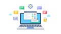 Laptop with Connected Icons for Digital Workflow, vector design Generative AI Royalty Free Stock Photo