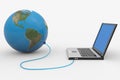 Laptop connected to the earth sphere. Royalty Free Stock Photo