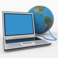 Laptop connected to the earth sphere. Royalty Free Stock Photo