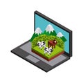 Laptop cow horse mountain icon. Isometric design. Vector graphic