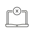 Laptop with Cross Sign Line Icon. Error or Cancel Action on Portable Device Outline Symbol. Shutdown or Disconnected