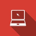 Laptop with cursor icon isolated with long shadow Royalty Free Stock Photo