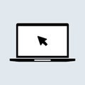 Laptop with cursor icon. Modern computer vector mockup. Laptop with blank screen. Notebook illustration. Template for a content. Royalty Free Stock Photo