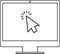 Laptop with cursor on screen. Click in laptop vector icon. Computer with click mouse pointer symbol isolated on white background. Royalty Free Stock Photo
