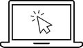 Laptop with cursor on screen. Click in laptop vector icon. Computer with click mouse pointer symbol isolated on white background. Royalty Free Stock Photo