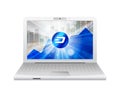 Laptop with dash cryptocurrency in the bright rays on background