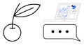 Laptop with Data Analytics Dashboard, Cherry with Leaves, and Speech Bubble in Minimal Design Royalty Free Stock Photo