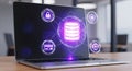 Laptop with Data Security Icons on Screen Display Royalty Free Stock Photo