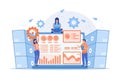 Laptop with data visualization software and developers working. Big data visualization, big data analytics, visualization software Royalty Free Stock Photo