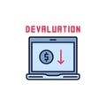 Laptop with Devaluation information vector concept colored icon Royalty Free Stock Photo