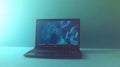 Laptop Device on a Table Displaying Abstract Graphics with Modern Theme Royalty Free Stock Photo
