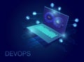 Laptop DevOps Infinity shape on screen infographic template