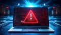 Laptop with digital alert displayed above the keyboard. Such alert indicates a security threat