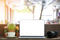 Laptop and digital camera ,colorful cactus,cup of coffee Royalty Free Stock Photo