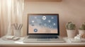 Laptop with digital network interface on screen Royalty Free Stock Photo