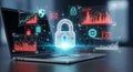 Laptop with digital security lock and data protection concept Royalty Free Stock Photo