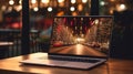 Laptop display for mockup on table, christmas concept,with free space