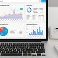 Laptop display shows digital analytics dashboards Royalty Free Stock Photo