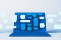 Laptop displaying abstract coding structure and nodes concept. 3D Rendering